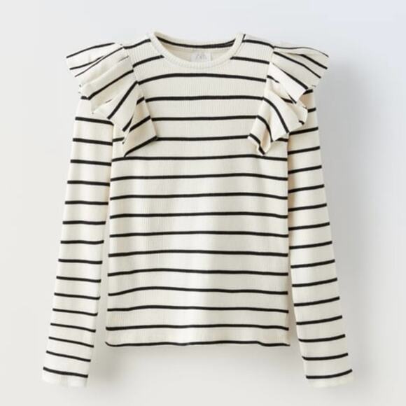 NWT Zara kids Long Sleeve Ribbed Ruffle top size 11-12 - Picture 1 of 5